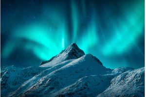 Northern lights over the snowy, a Nature Photo by den-belitsky