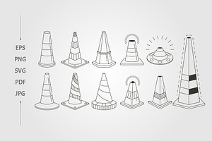 set of road traffic cone vector logo, an Object Illustration by lawoel