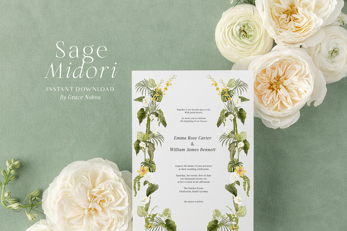 Tropical green watercolor flowers, an Object Graphic by Grace Noboa Illustrations (Photo 4 of 11)