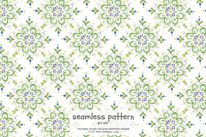hand painted tile pattern, a Pattern Graphic by Pink Studio Art