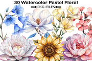 Watercolor Pastel Floral Clipart, an Illustration by Black Bird Studio (Thumbnail 1 of 5)