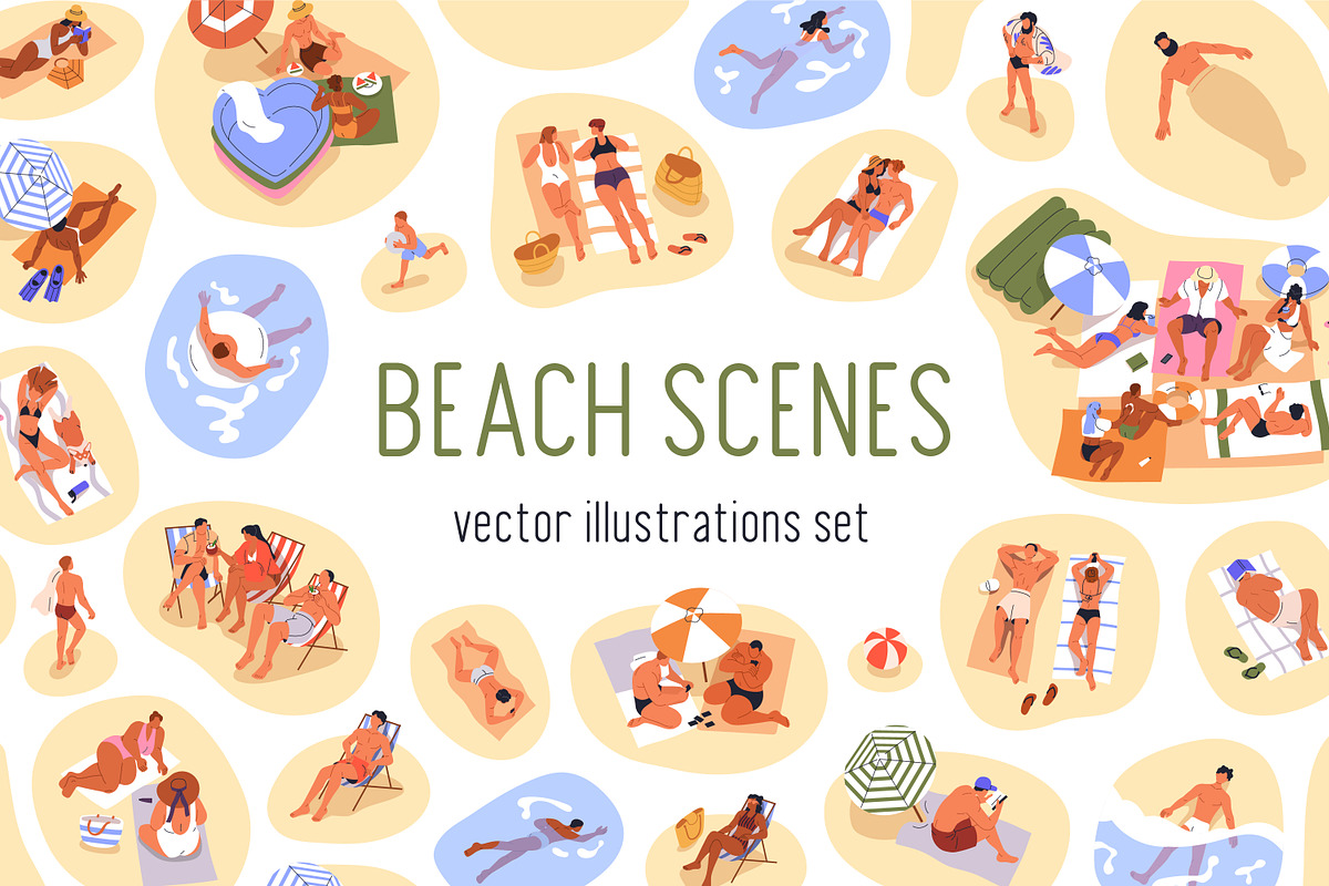 People relaxing on summer beach set, a Person Illustration by Good Studio (Photo 1 of 4)