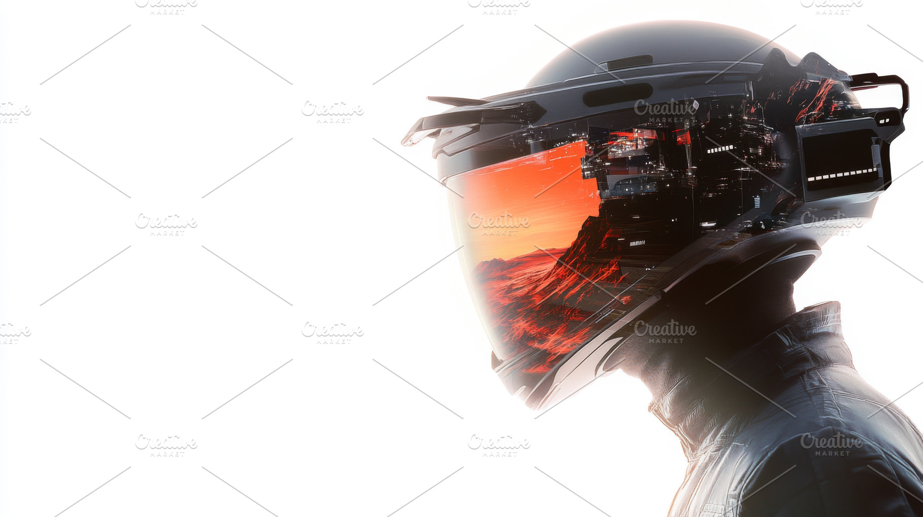 Double exposure of male astronaut with futuristic helmet, a Photo by Dvoevnore photos