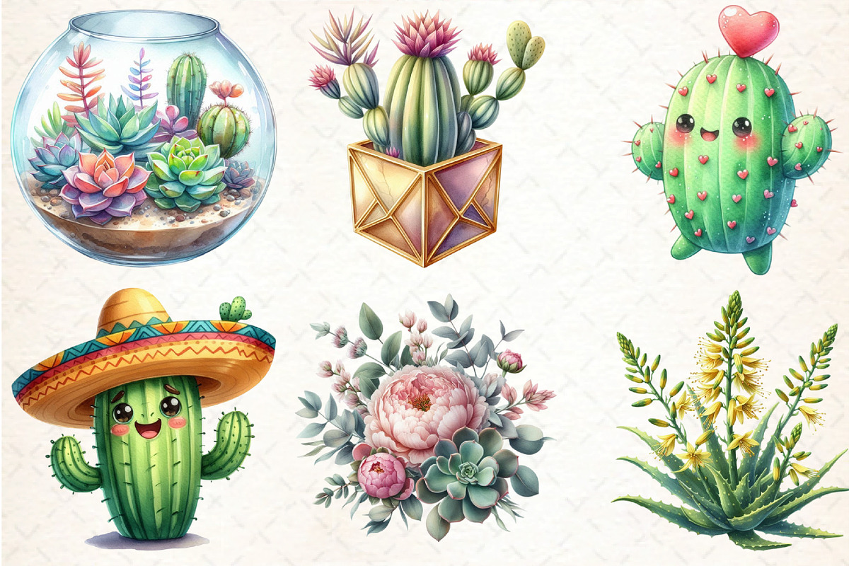 Cactus and Succulents Watercolor Cli, an Illustration by DreamCafeArt (Photo 4 of 5)