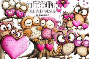 Cute Couple Owl Valentine's Day Clip, an Illustration by Daily.Designs
