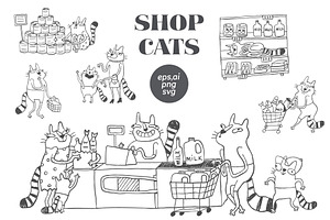 Sarcastic Shopping Cats Clipart, an Illustration by Anastasiya Klempach