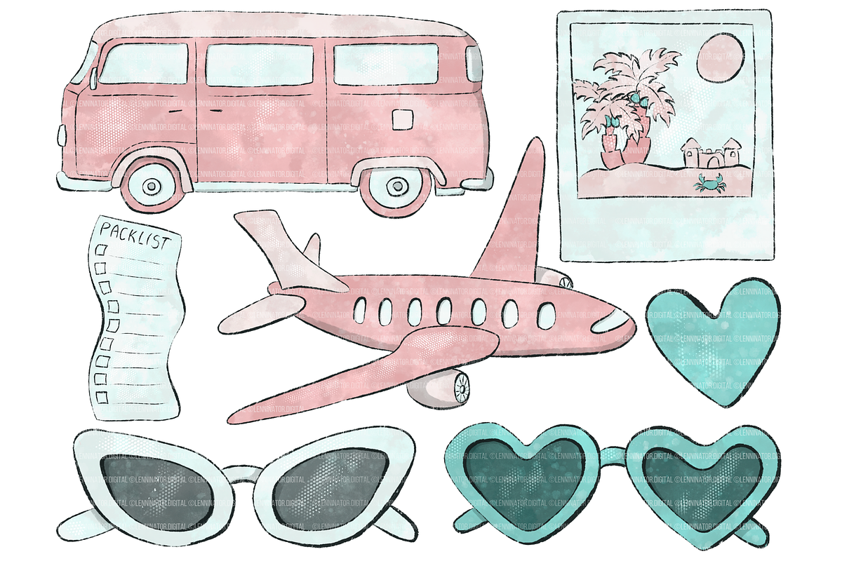 Watercolor Travel Holiday Clipart, a Transportation Illustration by Lenninator Digital (Photo 3 of 8)
