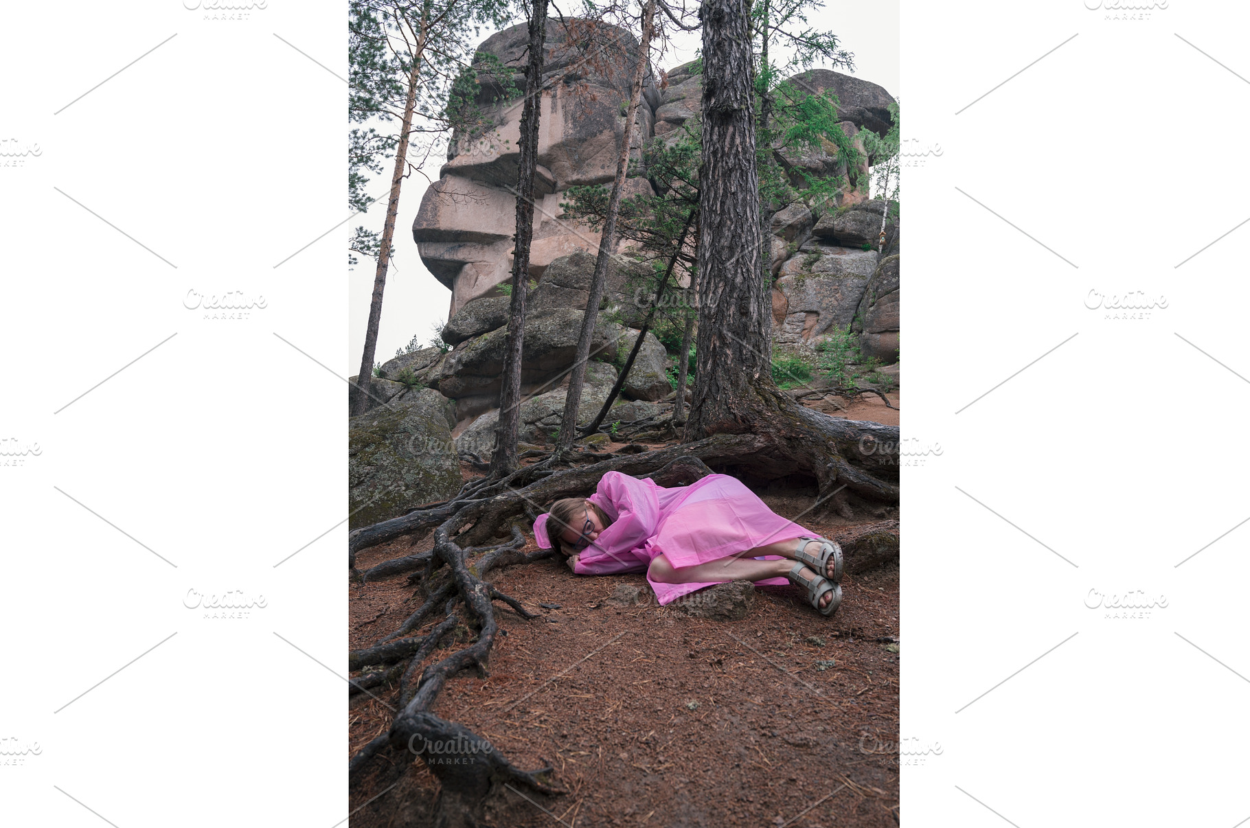 Woman in the taiga forest and rocks, a Person Photo by Jan Jack Russo Media
