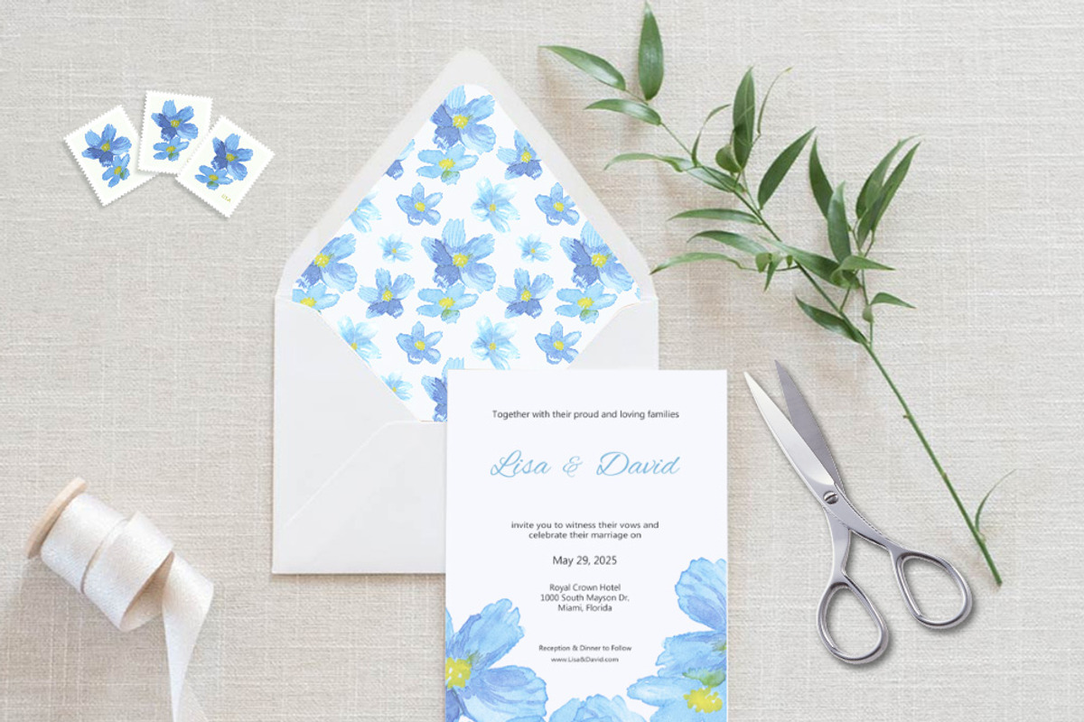 Blue Flower Watercolor Wedding Suite, an Invitation Template by Love Design (Photo 11 of 13)
