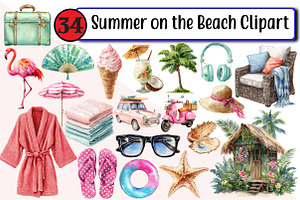 Summer on the Beach Clipart, an Illustration by Design Market