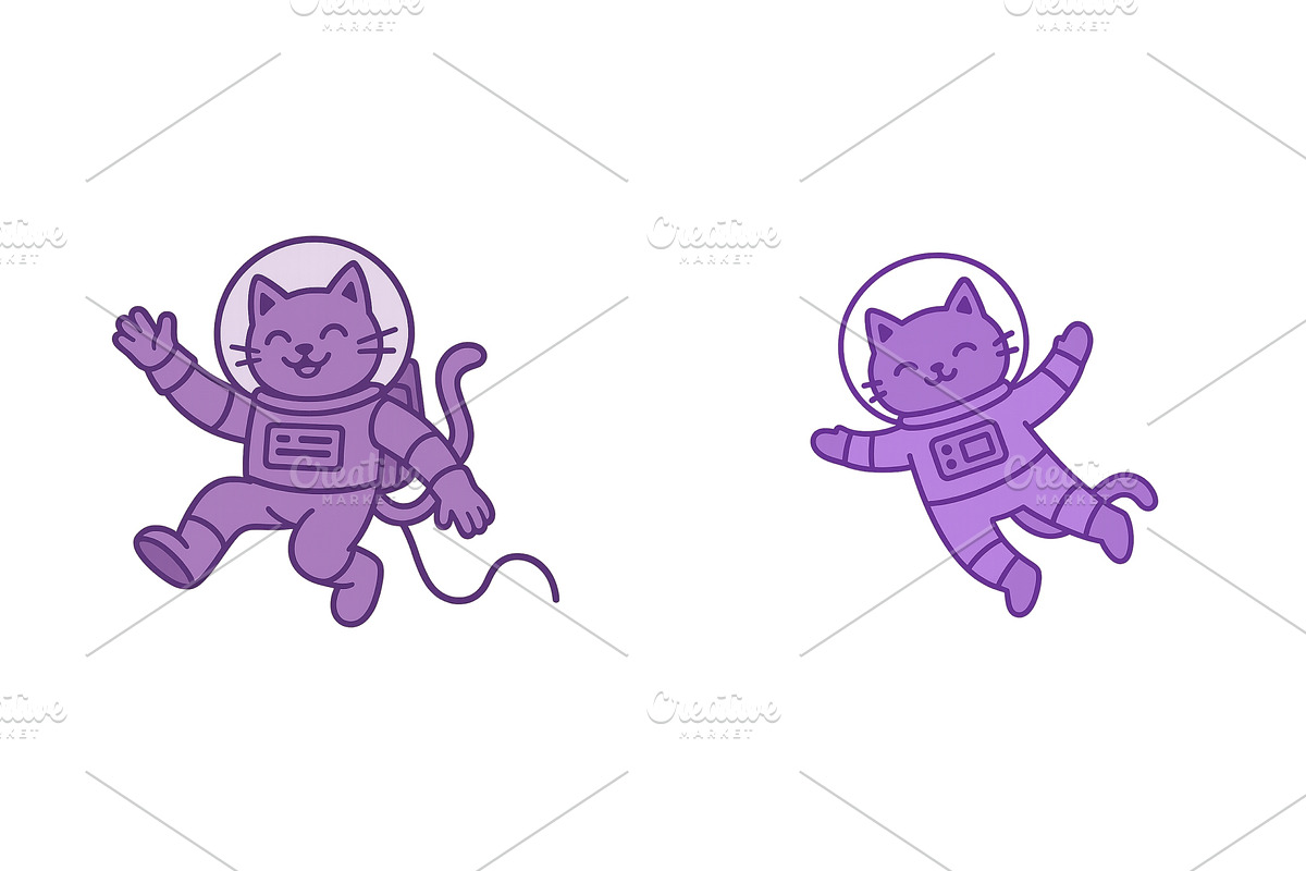 Cute cartoon cats in astronaut suits, an Animal Illustration by ZinetroN