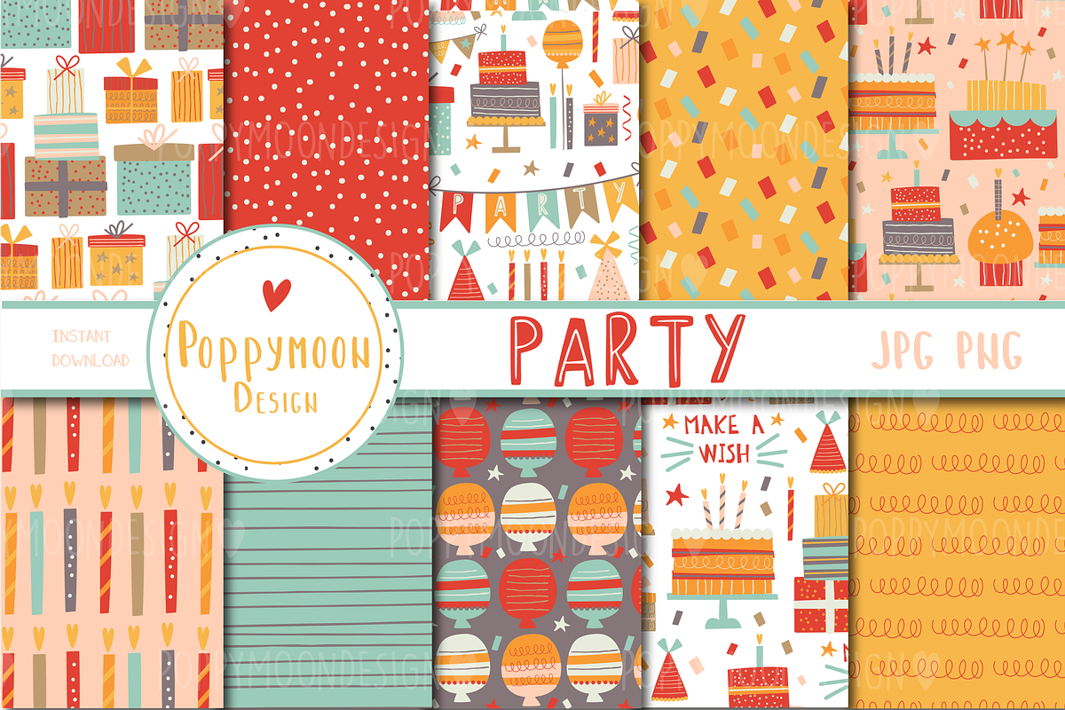 Party paper set, a Pattern Graphic by Poppymoondesign (Photo 1 of 3)