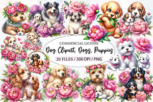Dog Clipart, Dogs, Puppies, Piones, an Illustration by Designworld