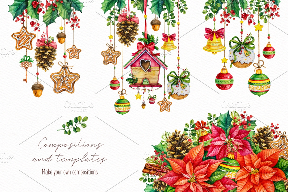 Happy New Year.Watercolor collection, a Decorative Illustration by Ekaterina Mikheeva (Photo 4 of 8)
