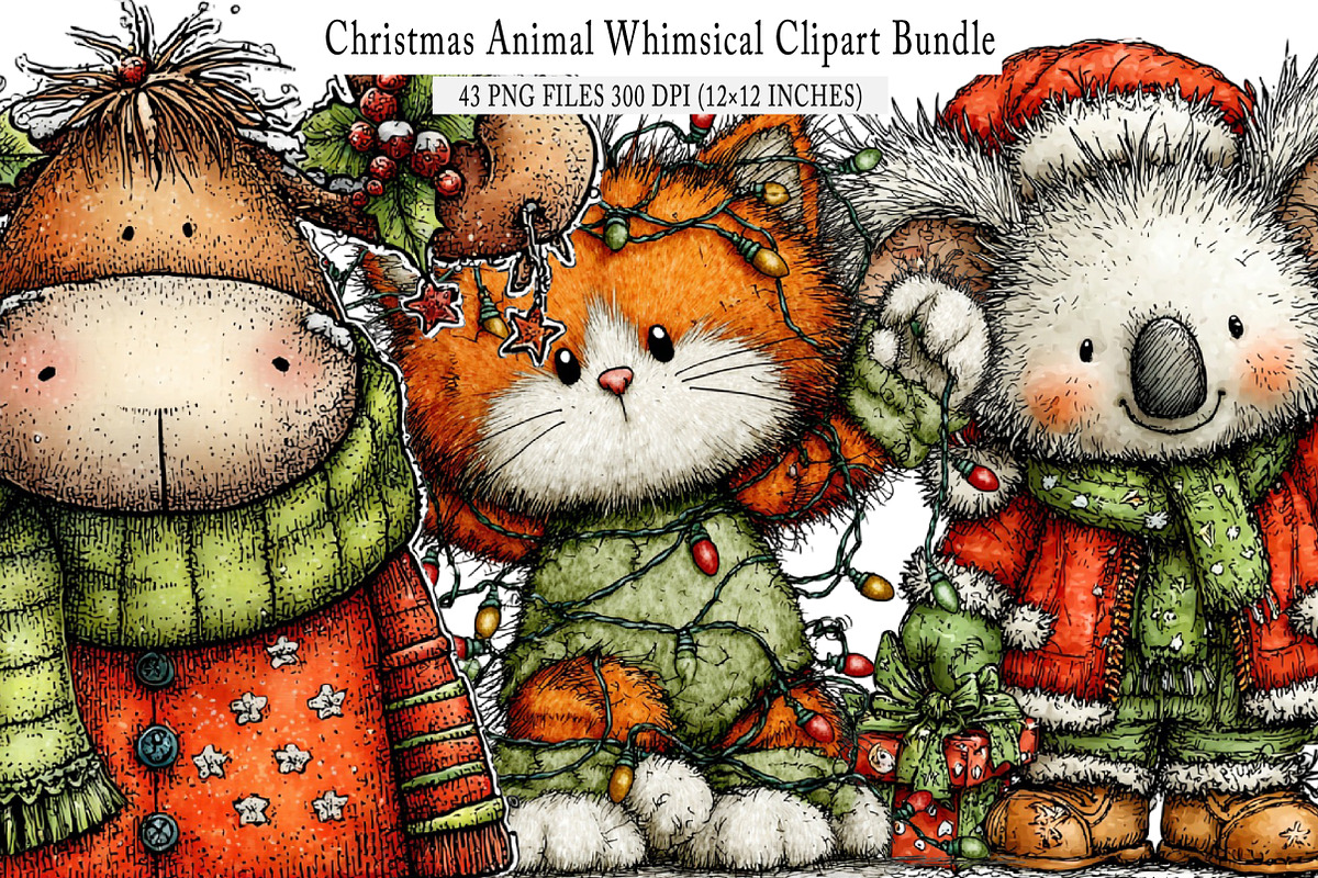 Christmas Animal Whimsical Clipart, an Illustration by SinaCreation (Photo 1 of 7)