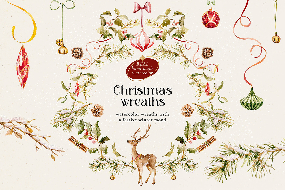 Happy Christmas time- Watercolor set, a Seasonal Illustration by Pamyatka Shop (Photo 4 of 11)