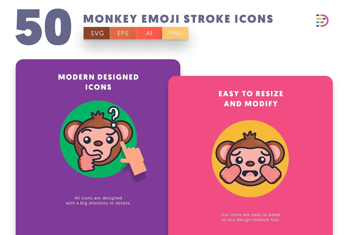 50 Monkey Emoji Stroke Icons, an Emoji Icon by Dighital (Photo 4 of 10)