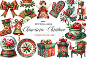 Chinoiserie Red & Green Christmas Cl, an Illustration by CreationArt (Thumbnail 1 of 6)