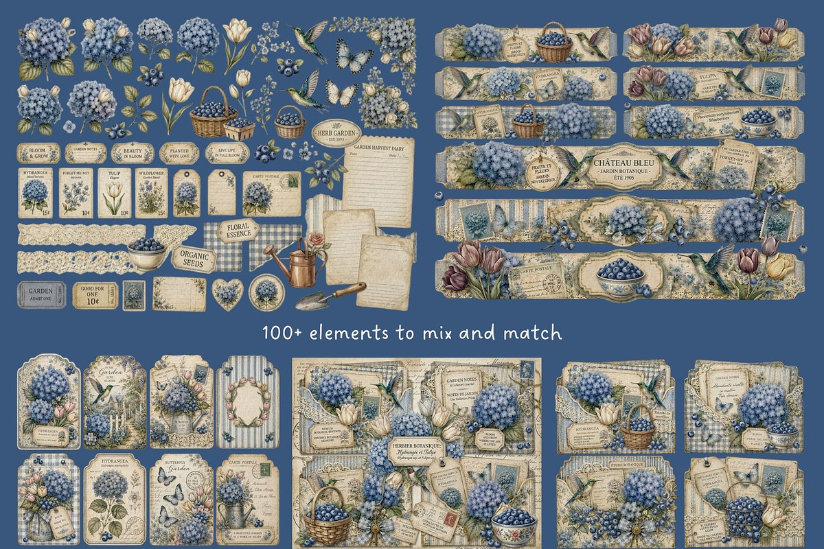 Vintage Hydrangea Junk Journal Kit, an Object Graphic by Traveling Designer (Photo 5 of 6)