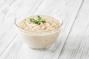 Creamy blue cheese sauce garnished w, a Food & Drink Photo by Alexander Prokopenko
