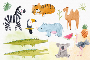 Watercolor Safari Animal Set