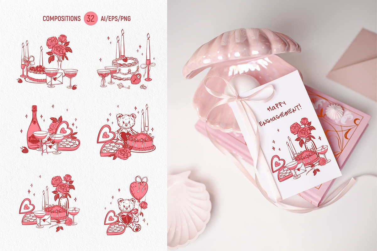 Love Coquette style. Vector clip art, a Decorative Illustration by Tata Pilip (Photo 7 of 23)