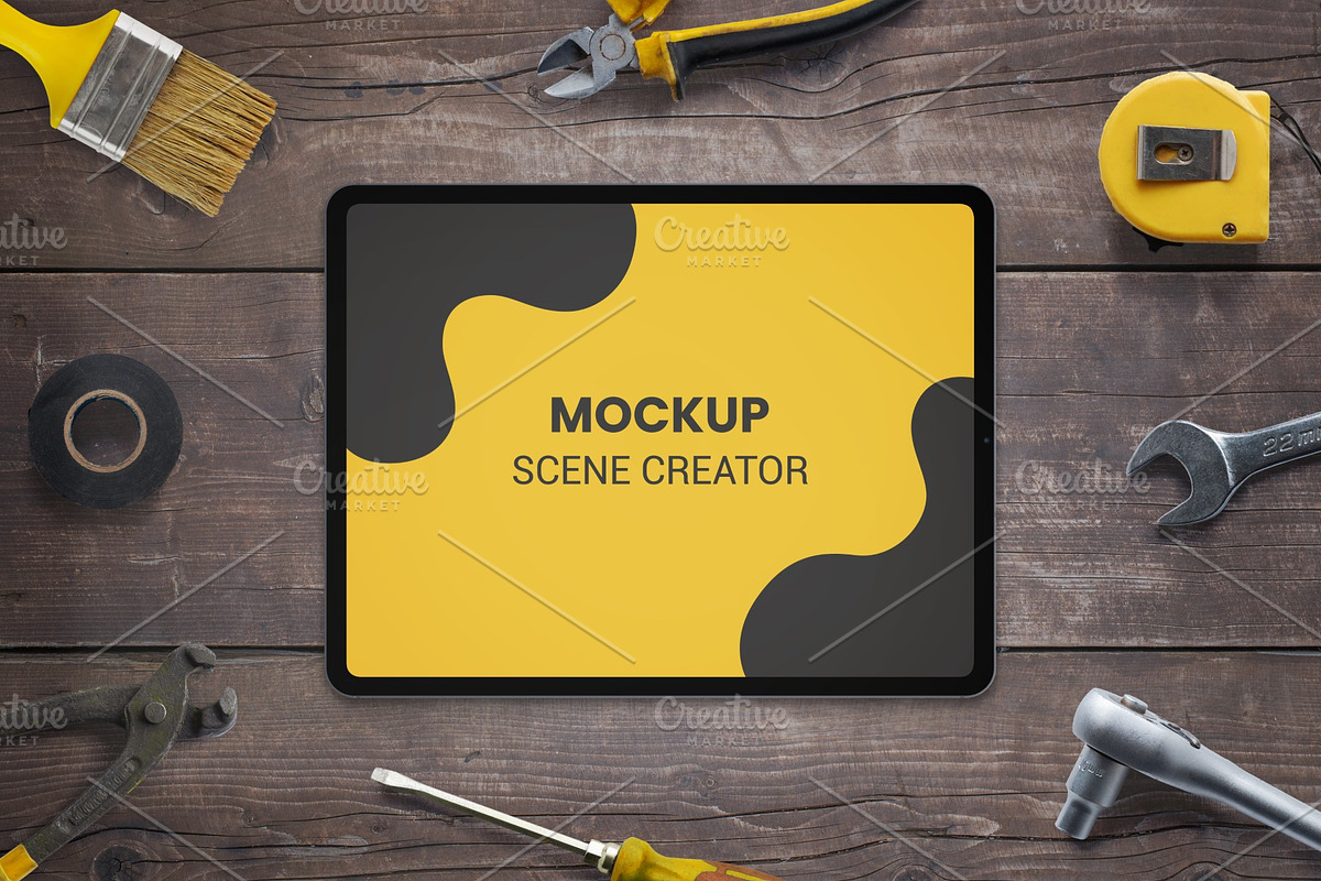 Under Costruction Scene Mockup, an iPad Mockup by RSplaneta (Photo 1 of 2)