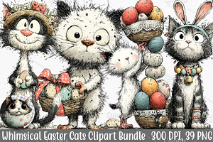 Whimsical Easter Cats Clipart Bundle, an Illustration by Canvas Craft