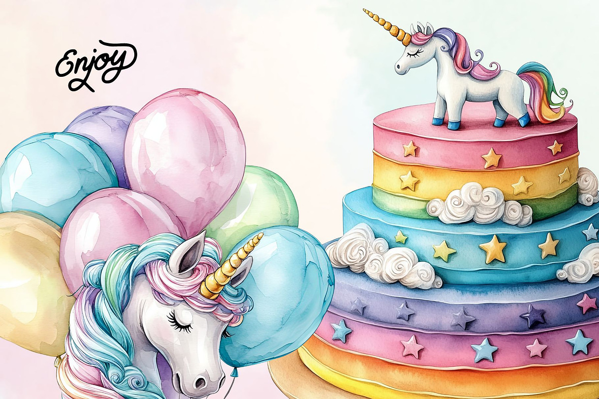 17 Unicorn B-Day Party Watercolors, an Animal Illustration by Loony Dream Designs (Photo 5 of 5)