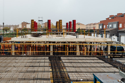Construction site with reinforced concrete slab