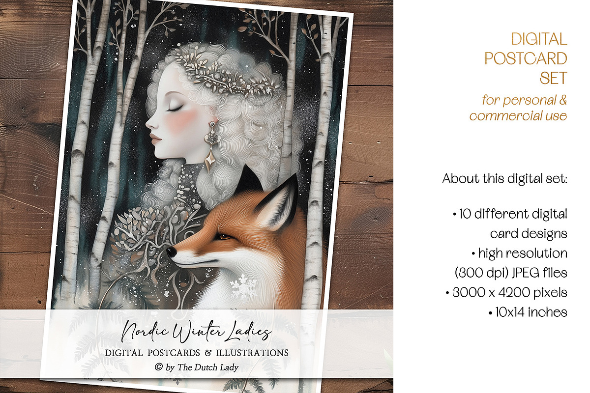 Nordic Winter Ladies Postcard Set, a Decorative Illustration by The Dutch Lady Designs (Photo 5 of 7)