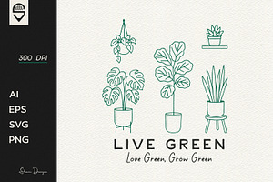 Indoor houseplants line art design, a Graphic by shaondesigns