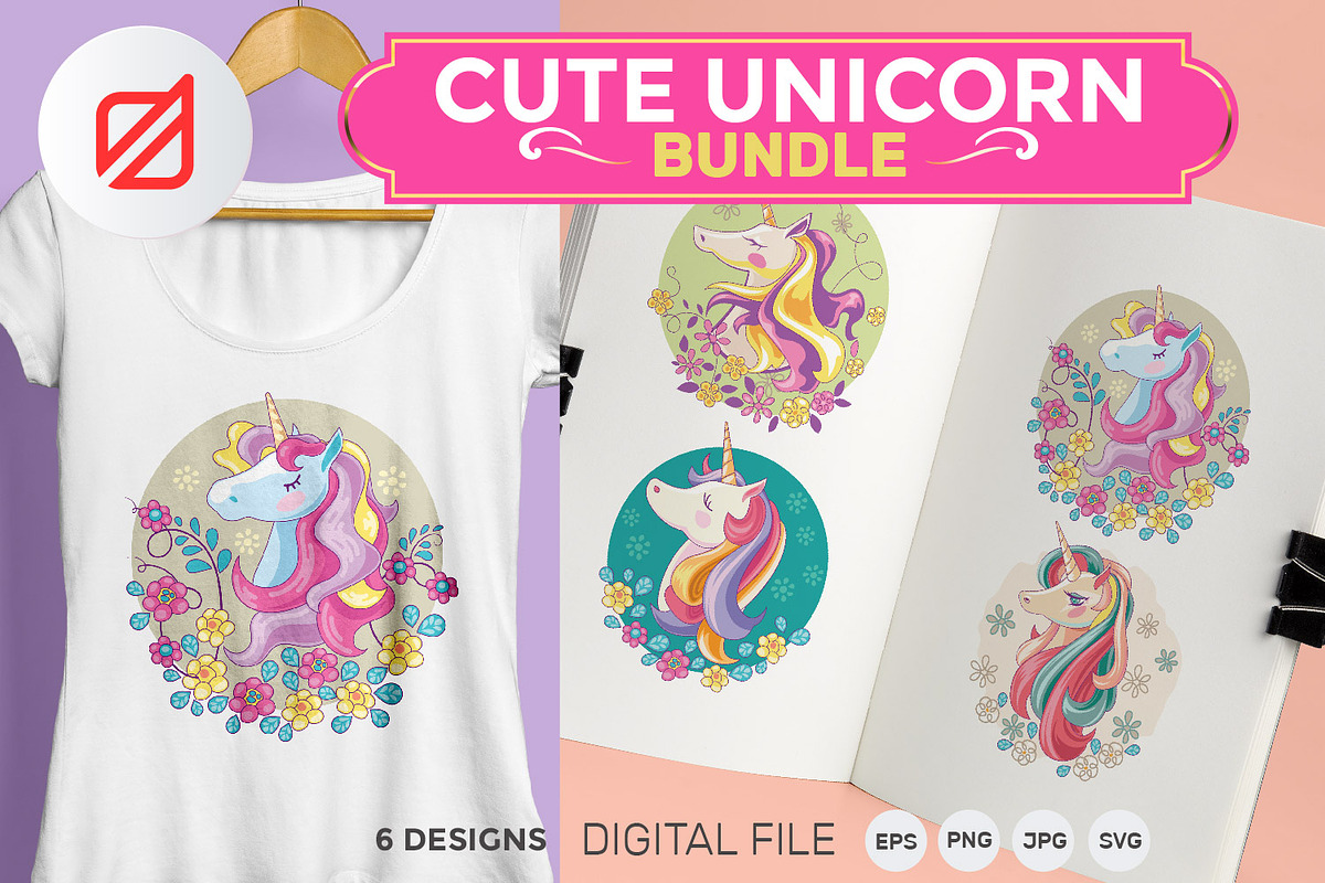 Cute Unicorn Mythical Animal Bundle, an Animal Illustration by defarmerdesign (Photo 1 of 3)