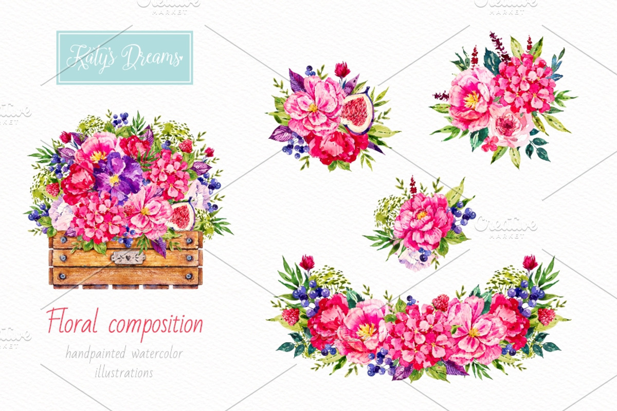 Pink Flora. Watercolor, a Decorative Illustration by Ekaterina Mikheeva (Photo 2 of 8)