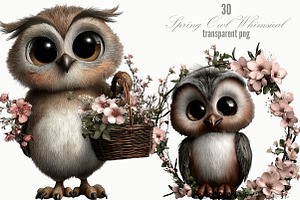 Spring Owl Whimsical Clipart, a Seasonal Illustration by Designking