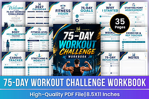 75-Day Workout Challenge Workbook, a Stationery Template by Mustafiz