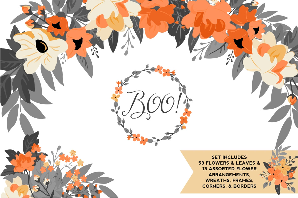 Halloween Flowers, Leaves, & Wreaths, a Decorative Illustration by Kelly Jane Creative (Photo 1 of 3)