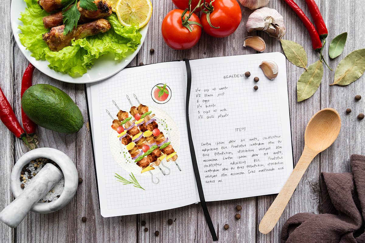 Watercolor Cooking Clipart, BBQ., a Food Illustration by NiKO (Photo 6 of 9)