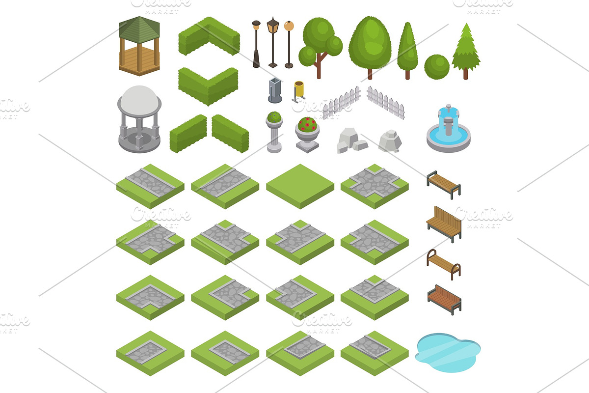 Park vector isometric parkland with, an Illustration by KitVector