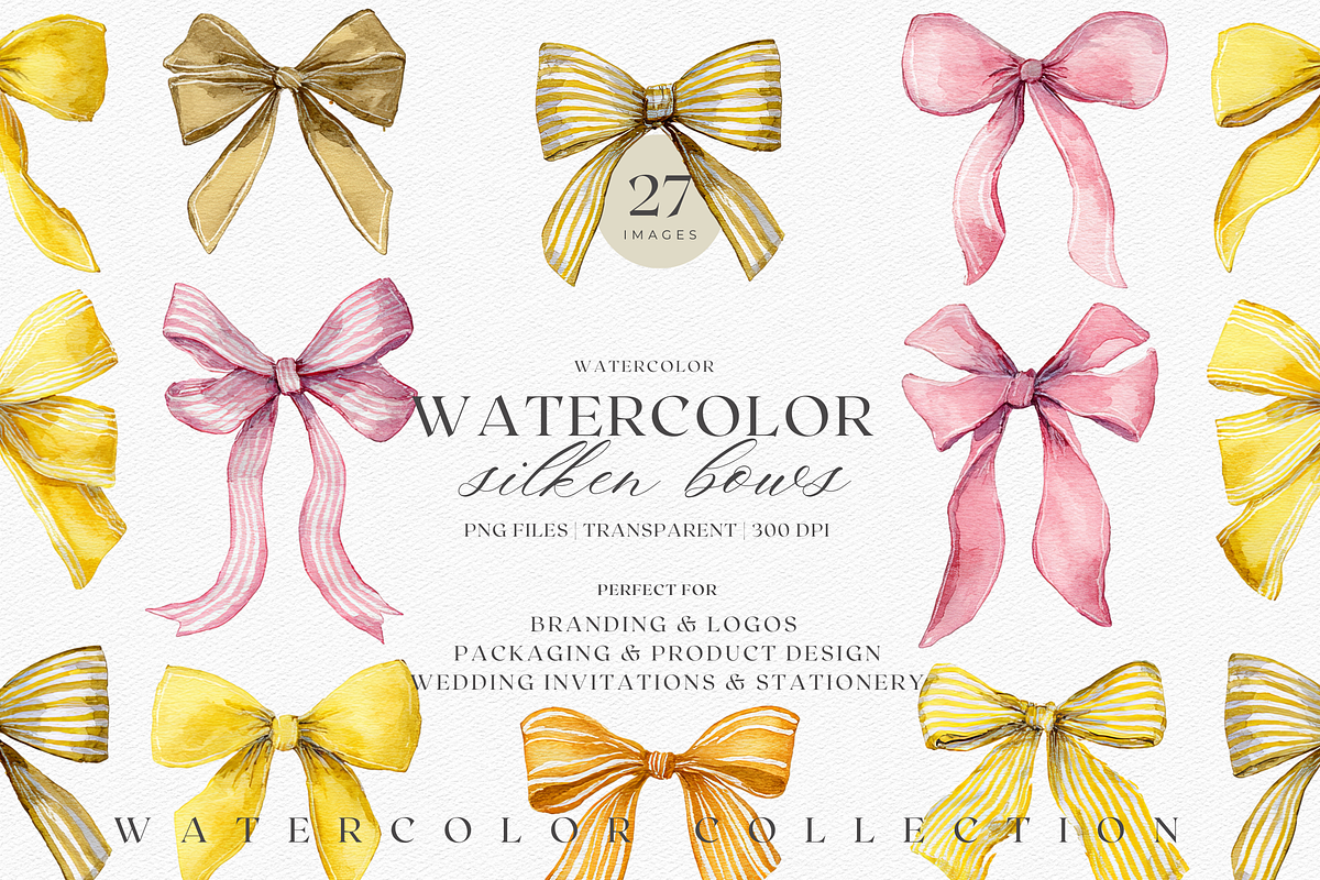 Watercolor Bow Clipart, a Decorative Illustration by ThaismotaCreativeCo (Photo 1 of 7)