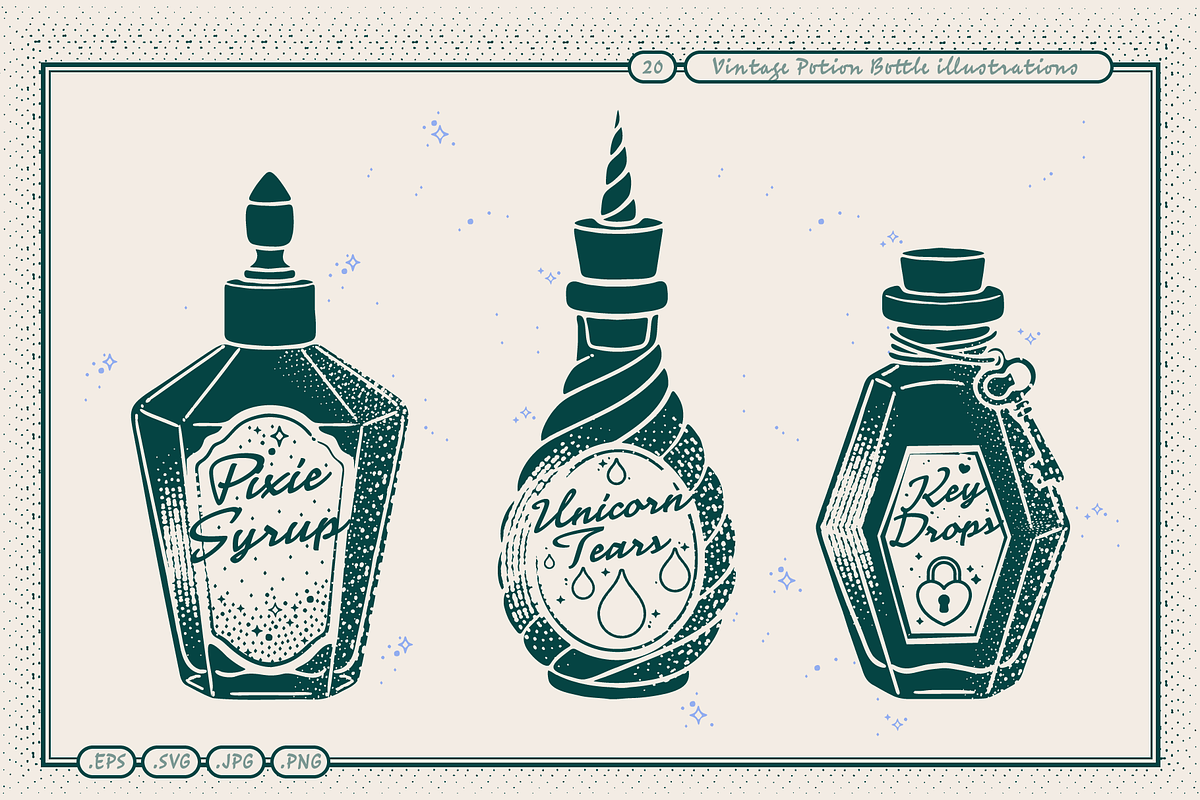 Vintage Potion Bottle Illustrations, an Object Illustration by TheFoodAtlas (Photo 7 of 8)