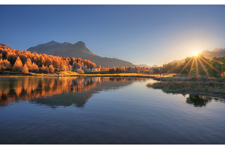 The tranquil Silvaplana lake glows, a Nature Photo by den-belitsky