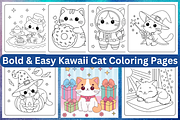 Bold & Easy Kawaii Cat coloring page, an Animal Illustration by Coco Bloom (Thumbnail 1 of 3)