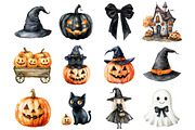Watercolor Halloween Clipart, a Seasonal Illustration by CitraGraphics (Thumbnail 2 of 4)