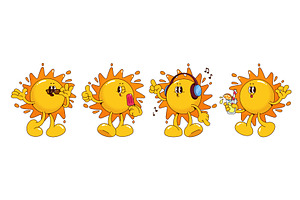 Retro sun mascots set isolated on, an Illustration by art PVP - market