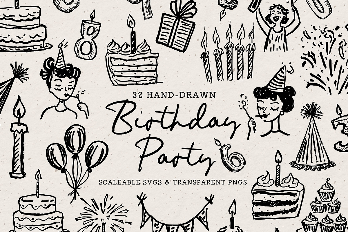 Birthday Clipart, Party Doodles, an Object Graphic by The October Creative (Photo 1 of 6)