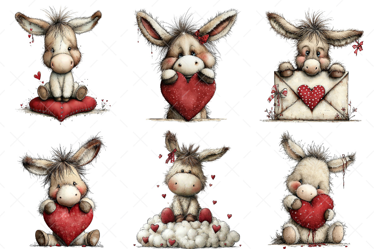 Whimsical Valentine Donkey Clipart, an Illustration by Craft Nest (Photo 3 of 11)