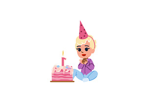 Baby girl celebrating first birthday, an Illustration by pikepicture