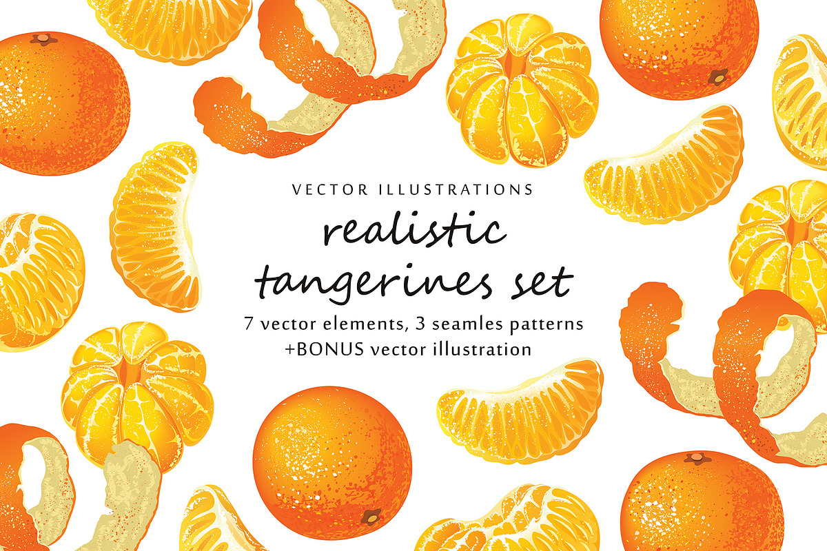 Vector set with realistic tangerine, a Food Illustration by natamastery (Photo 1 of 5)