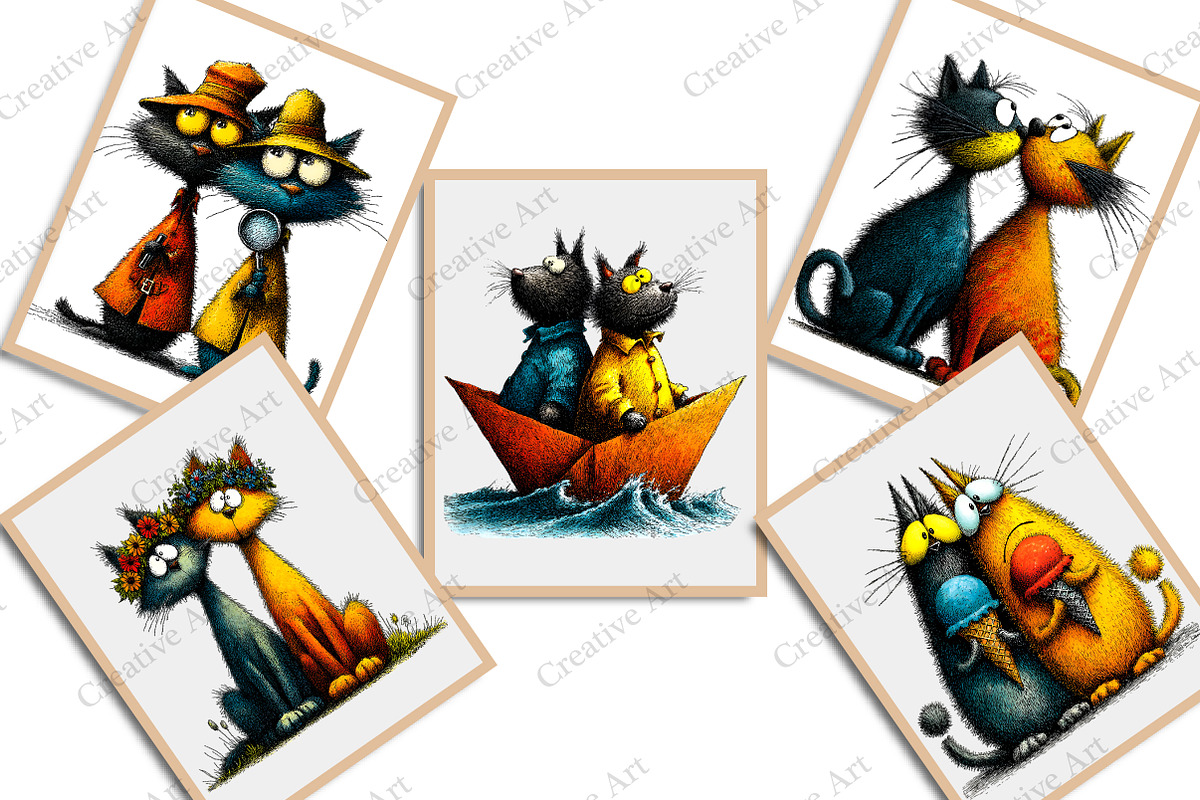 Quirky Cats Friendship Clipart, an Illustration by Creative Art (Photo 8 of 10)